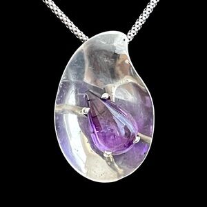 Vintage Mexican Large Sterling silver amethyst pendant